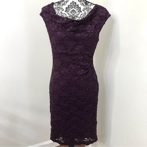 Connected Apparel Women Purple Lace Roundneck Shortsleeve Dress size 8